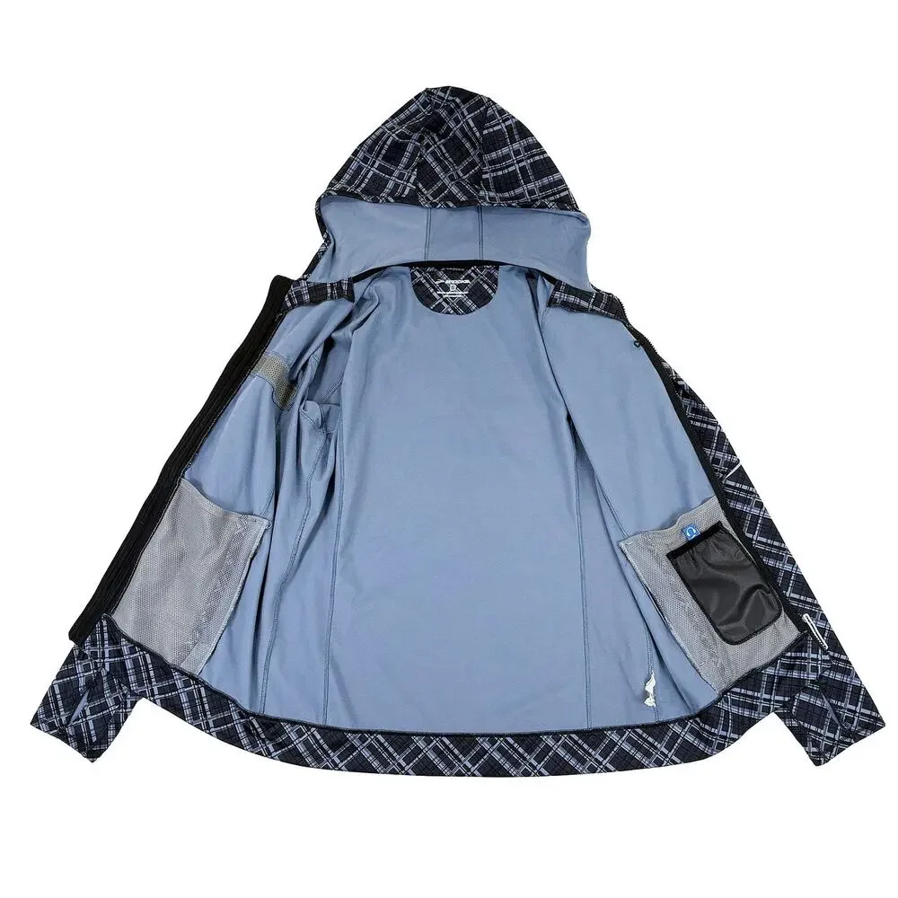Brooks Running Jacket Men S Black Blue Plaid Hooded Windbreaker Lightweight Rain